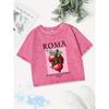 Street Cotton Crop Tops Womens Roma Fruit Pomegranateprinting Washed T-Shirt Sexy Regular Fit Clothes