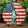 D Plane Circular Rust Effect Metal Sign Statue of Liberty On American Flag Design Wall Art for Home Bar or Patriotic Decor