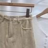 2024 Autumn Women's High-Waisted Corduroy A-Line Mini Skirt with Button, Slit, and Anti-Exposure Design - Korean Style Versatile Bodycon.