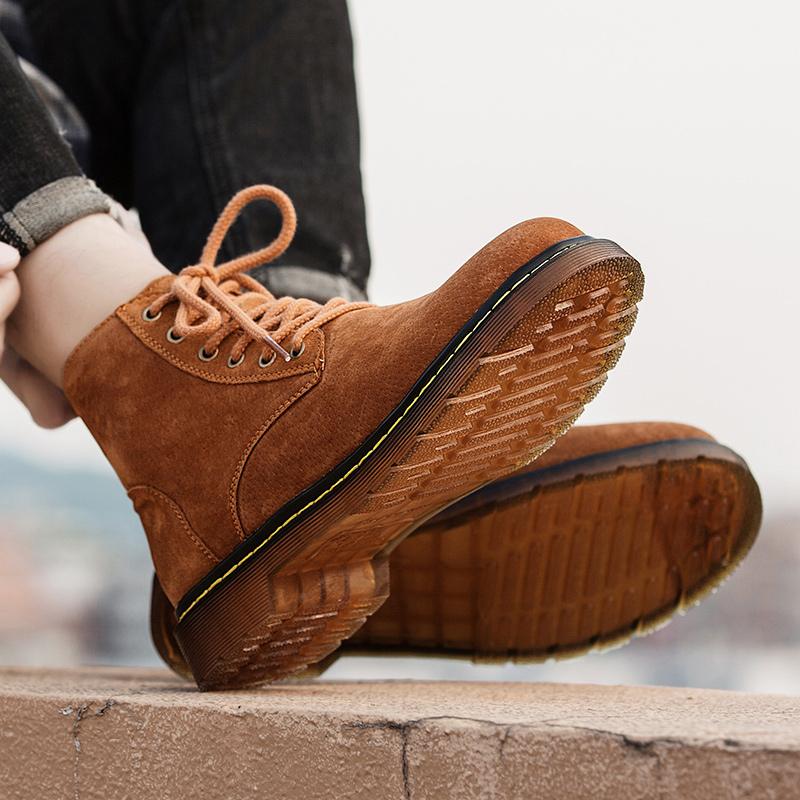 Fashion Brown Suede Boots for Men Classic Leisure Cowboy Boots Men Fur Warm Mens Leather Ankle Boots Plus Size 48 Bota Masculina