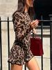 New Sexy Leopard Print One Piece Dress Women Casual Simple Round Neck Vintage Slim Clothing Female Fashion Design High Street Mini Dresses