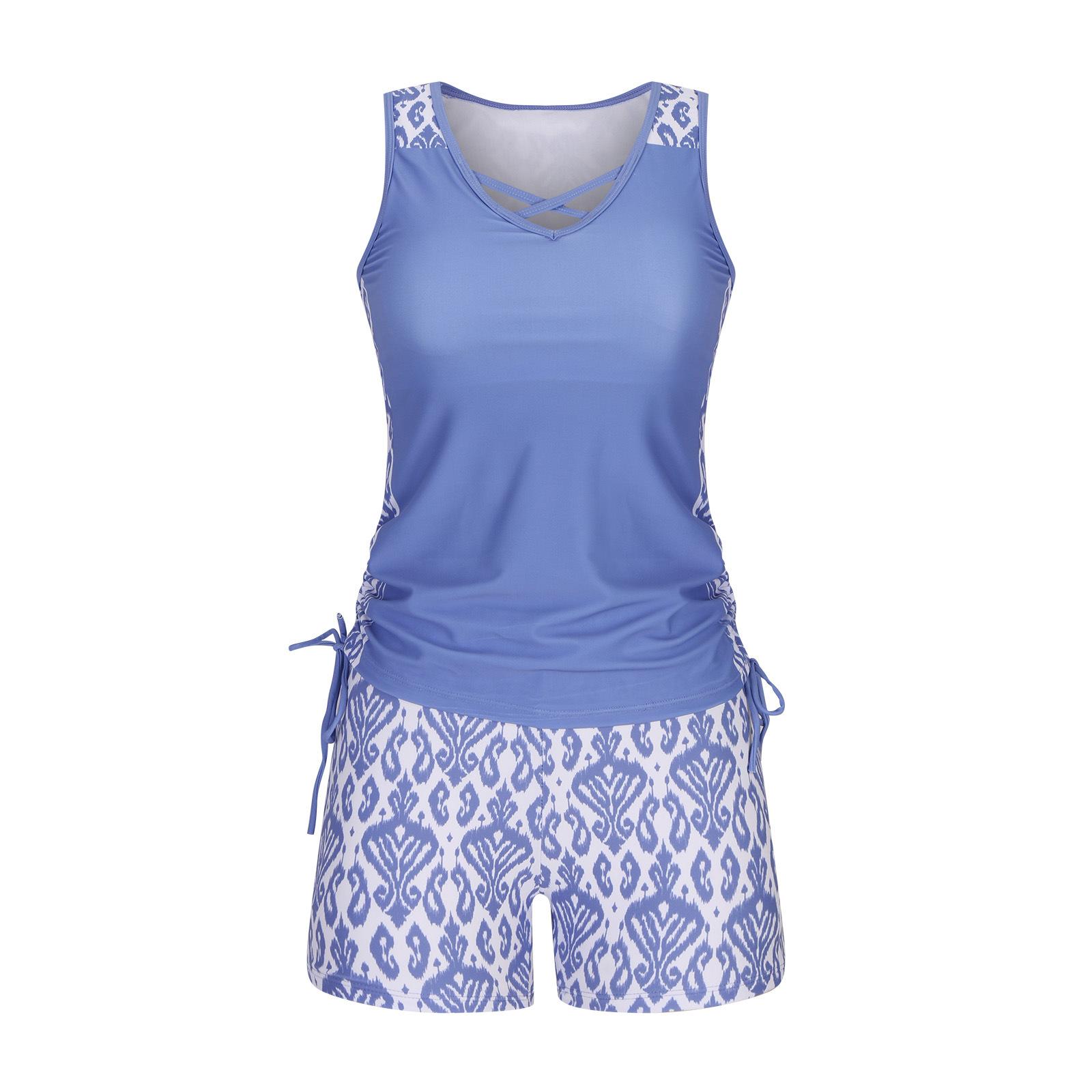 

Жіночий Роздільний Купальник Купальник з Високою Талією Комплект з Двох Частин L синій