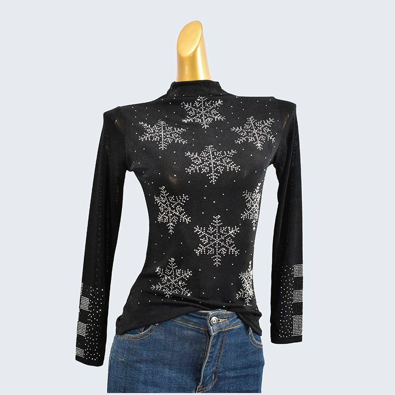 Spring and Autumn Half Turtleneck Stretch Silk Rhinestone Jacquard Slim Fit Pullover Knitting Long Sleeves Bottoming Shirt