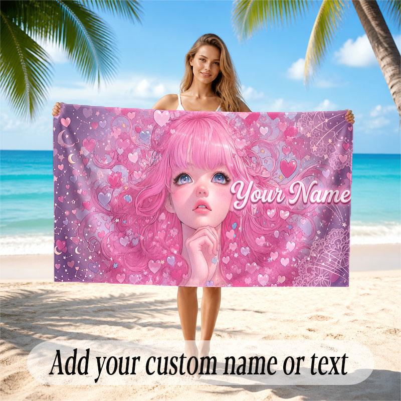 Fantasy Magic Theme Soft Beach Towel Personalized Custom Name Text Towel Portable for Beach Pool Travel