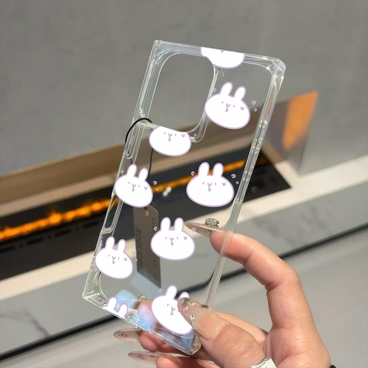 

Clear Square Back Tube Case Protection For iPhone 11 13 12 16 ProMax 14 Pro Max 15 Plus Anti-Oxygen,Little White Rabbit Pattern Casing iphone 16