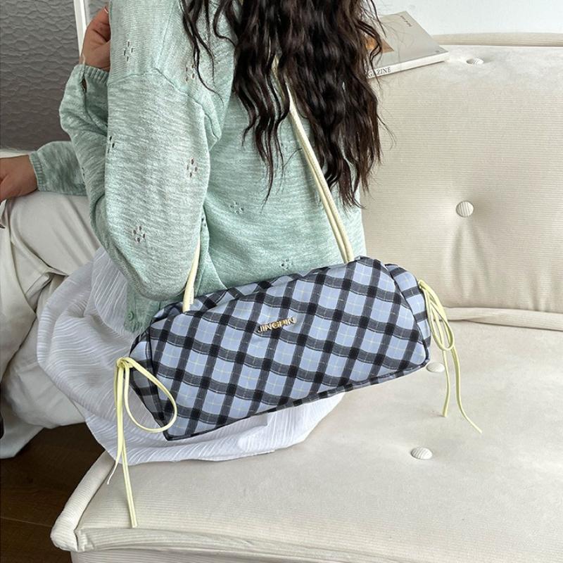 Casual Contrast Color Plaid Shoulder Bags for Women Versatile Ladies Pillow Underarm Bag Large Capacity Female Phone Handbags