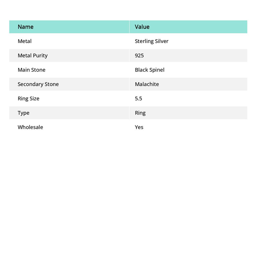 Black Spinel, Malachite Handmade 925 Sterling Silver Jewelry Ring Size 5.5 P5P08