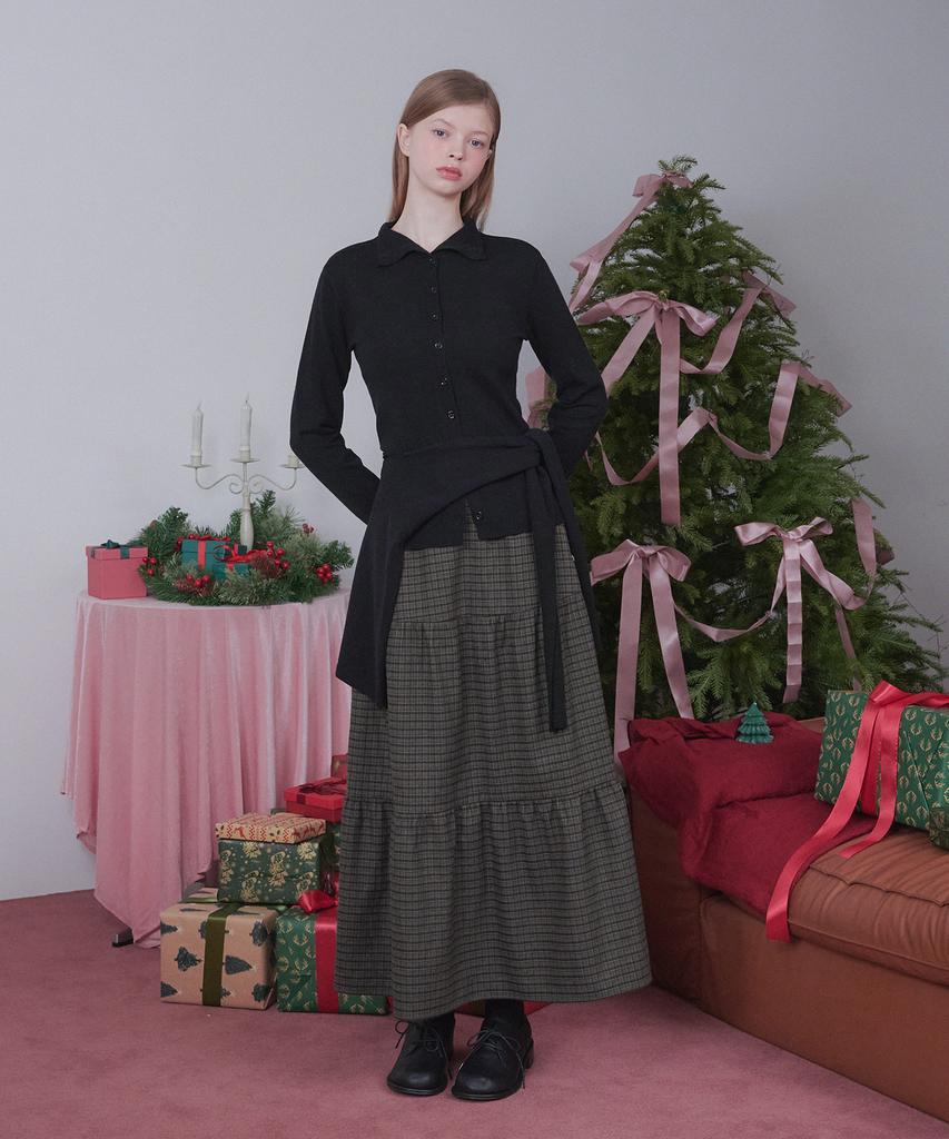 Micene Naomi Check Tiered Long Skirt