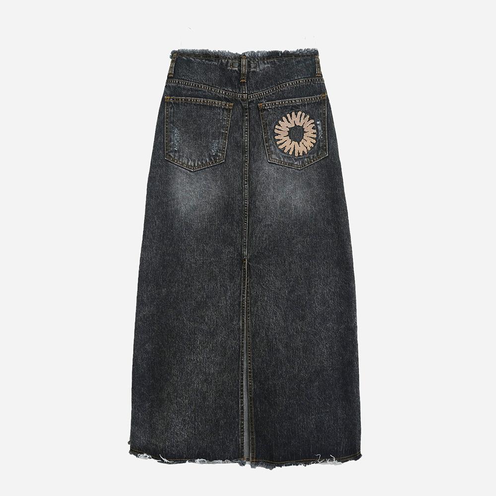 999Hyumeoniti Full Length Denim Skirt (Stone Black)