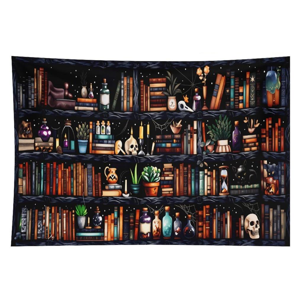 VIKAMA Forest Library Tapestry Gothic Skull Wall Decoration Dormitory Bedroom Living Room Hanging Cloth Home Decor