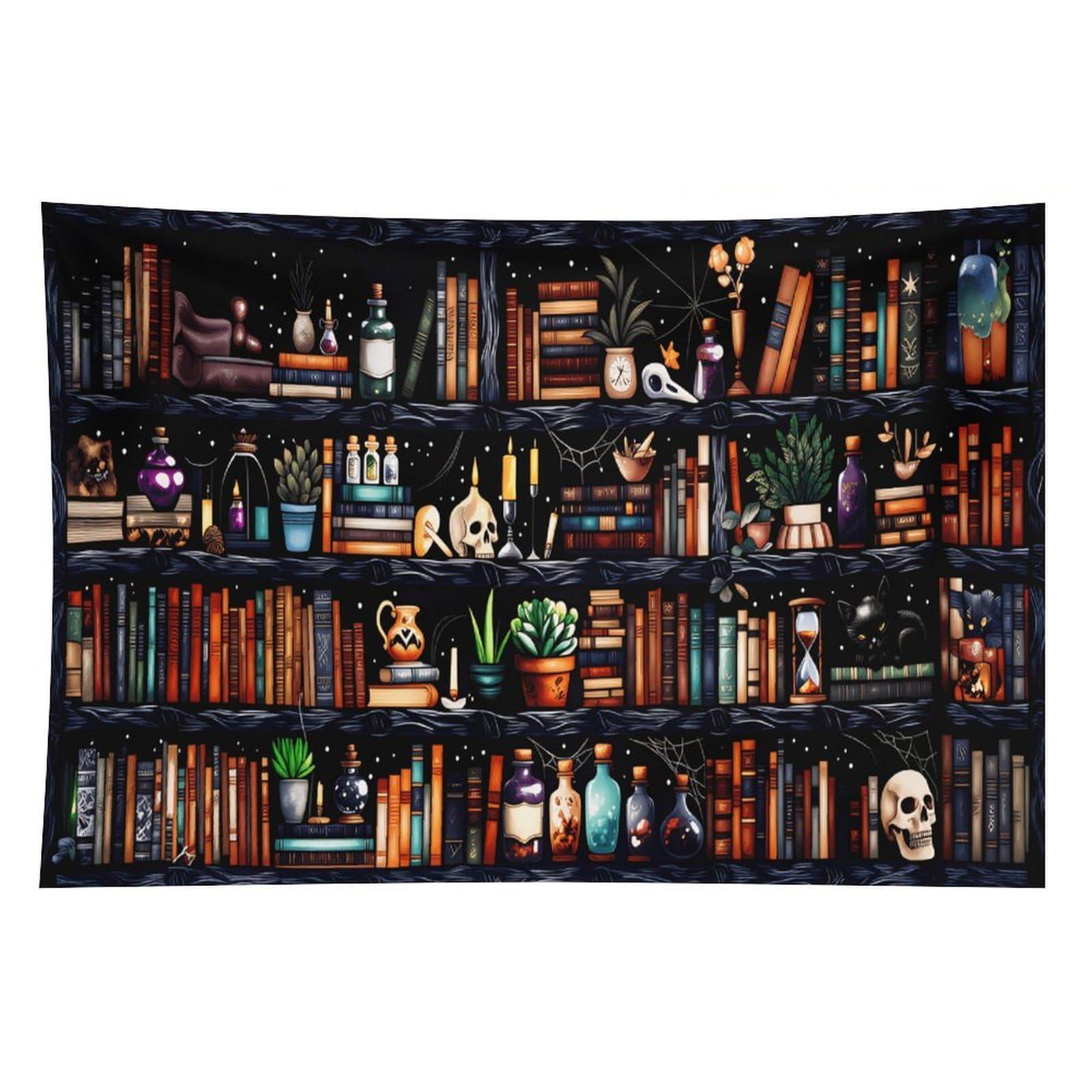 

VIKAMA Forest Library Tapestry Gothic Skull Wall Decoration Dormitory Bedroom Living Room Hanging Cloth Home Decor 74x94cm(29x37in)
