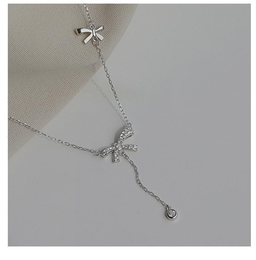Elegant S925 Sterling Silver Bow Tassel Necklace: Luxury Clavicle Chain for Women with a Chic, Sophisticated Touch.