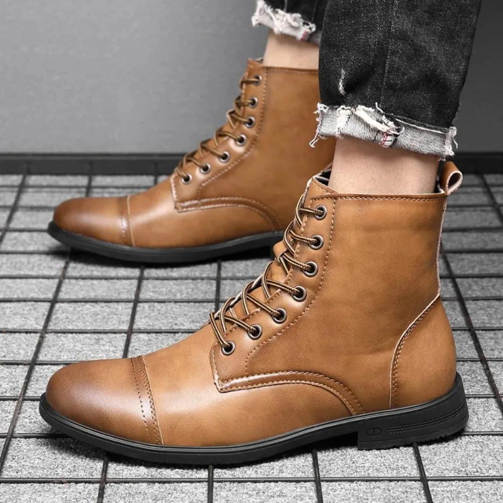 Fashion Men's Boots Plush Warm Men's Leather Boots Italian Style Men's Outdoor Boot Man Ankle Boots Shoes for Men Bota Masculina Zapatos