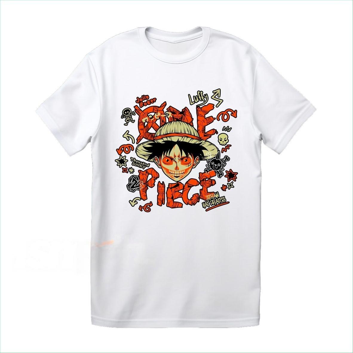

Summer 2026 One Piece Luffy Retro Graffiti Style Trend Theme 100 Cotton Printed Loose Tshirt Unisex and Women Parentchild Top S