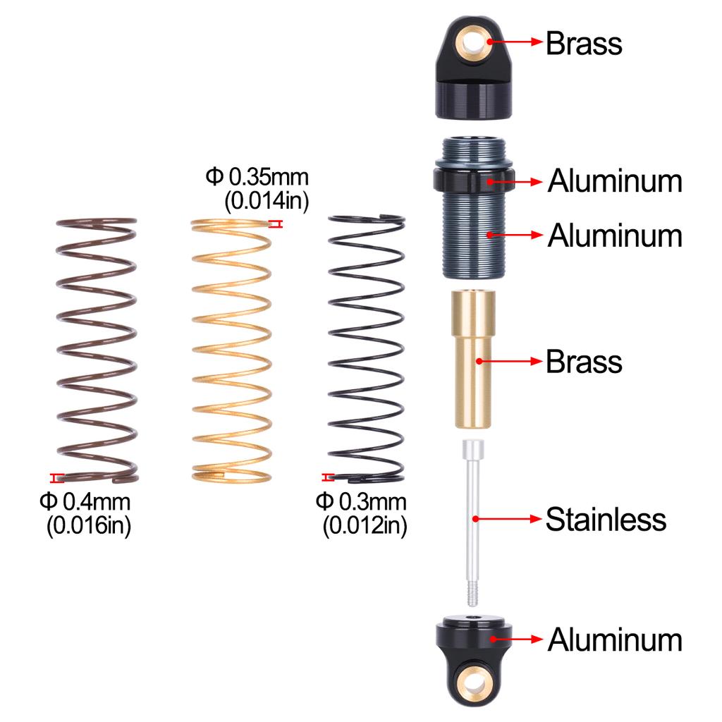 Axial SCX30 Aluminum Shock Absorber Set, 28.5mm with 3 Spring Rates, Full Car Kit for Performance Upgrade