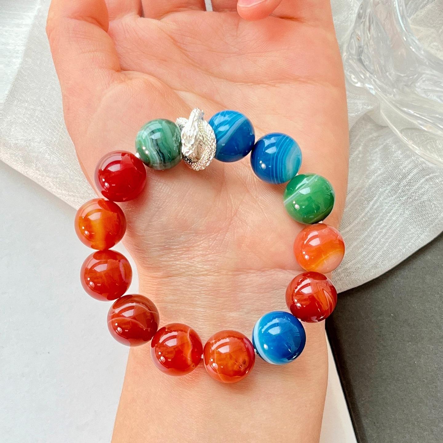 14Mm Large Particle Natural Chalcedony Blue Agate Bracelet Bracelet.