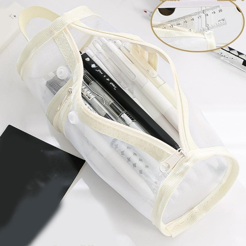 Large Capacity Pencil Bag Cylindrical Pencil Case Pen Pouch Clear Pencil Pouch Pen Case School Office Supplies