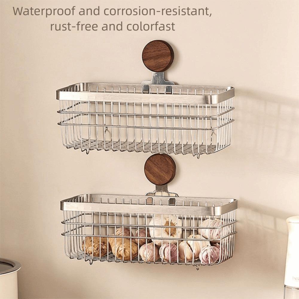 Stainless Steel Kitchen Wall Hanging Rack Walnut Hanging Onion Storage Box  Fruit