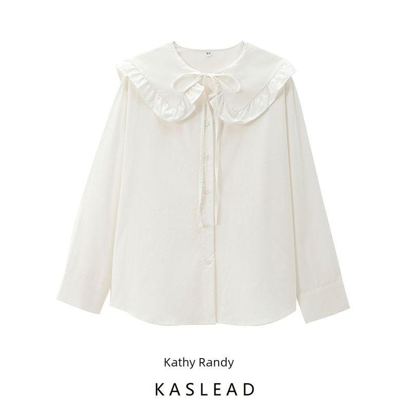 Kaslead New Arrival Women's Fashion Style Stylish Simple and Versatile Casual Small Round Lapel Shirt 4786263