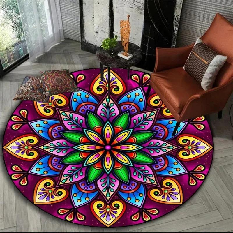 Bohemian Mandala Round Bedside Rug For Hanging Basket Computer Chair Floor Mat Meditation Yoga Mat Home Decoration