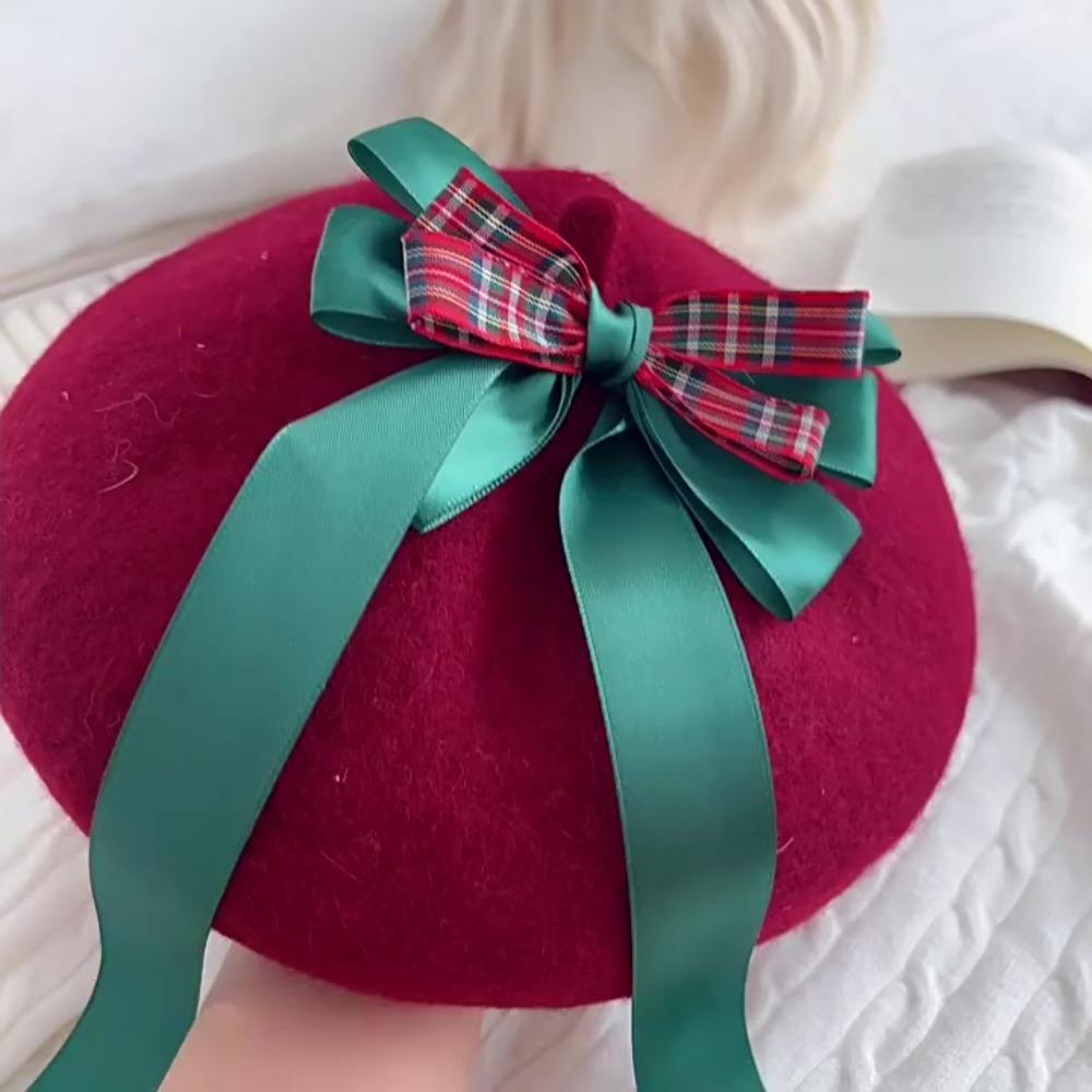 Fashion Lolita Hat Ribbon Bowknot Winter Beanie Cap Y2K Japanese Style Beret Teenage