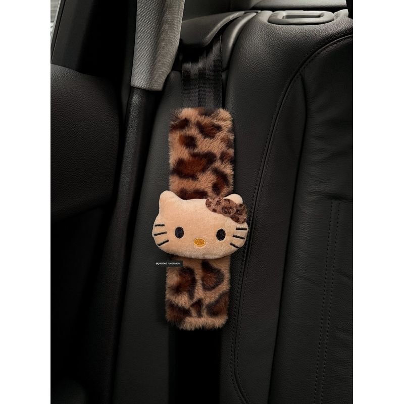 

Melard Leopard Print Hello Kitty Plush Car Seatbelt Shoulder Pad Car Interior Decoration Gift for New Car Yellow Leopard Print Kitty Shoulder Pads