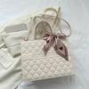 Popular Fashion Diamond Grid Embroidery Thread Korean Version Gentle Temperament Scarf Handbag, New Tote Bags