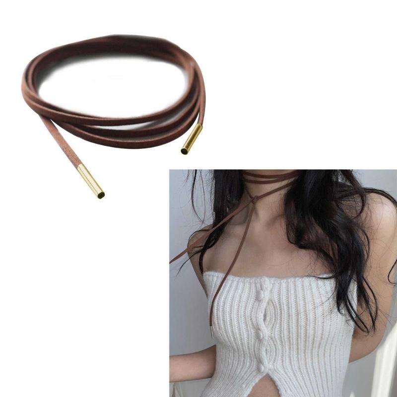 2 Stück Lange Seil Halskette Wildleder Seil Fliege Choker Halskette Modeschmuck Halsband Schlüsselbein Kette Halskette