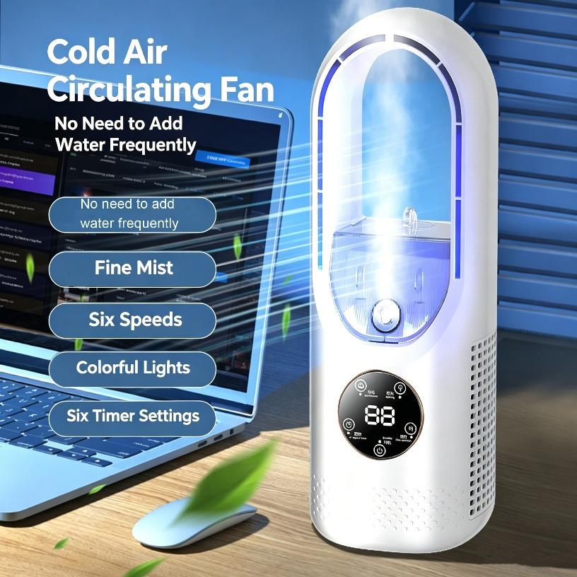 3 In 1 Air Conditioner Fan Mini Desktop Cooler Mist Cooling Humidifier with RGB Night Light for Home Office