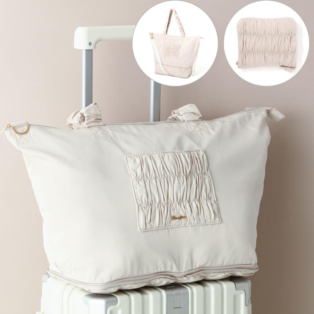 Francfranc Classic Flower 2-Way Carry-On Tote Bag, Light Pink, Water-Repellent, Expandable, Lightweight, Travel