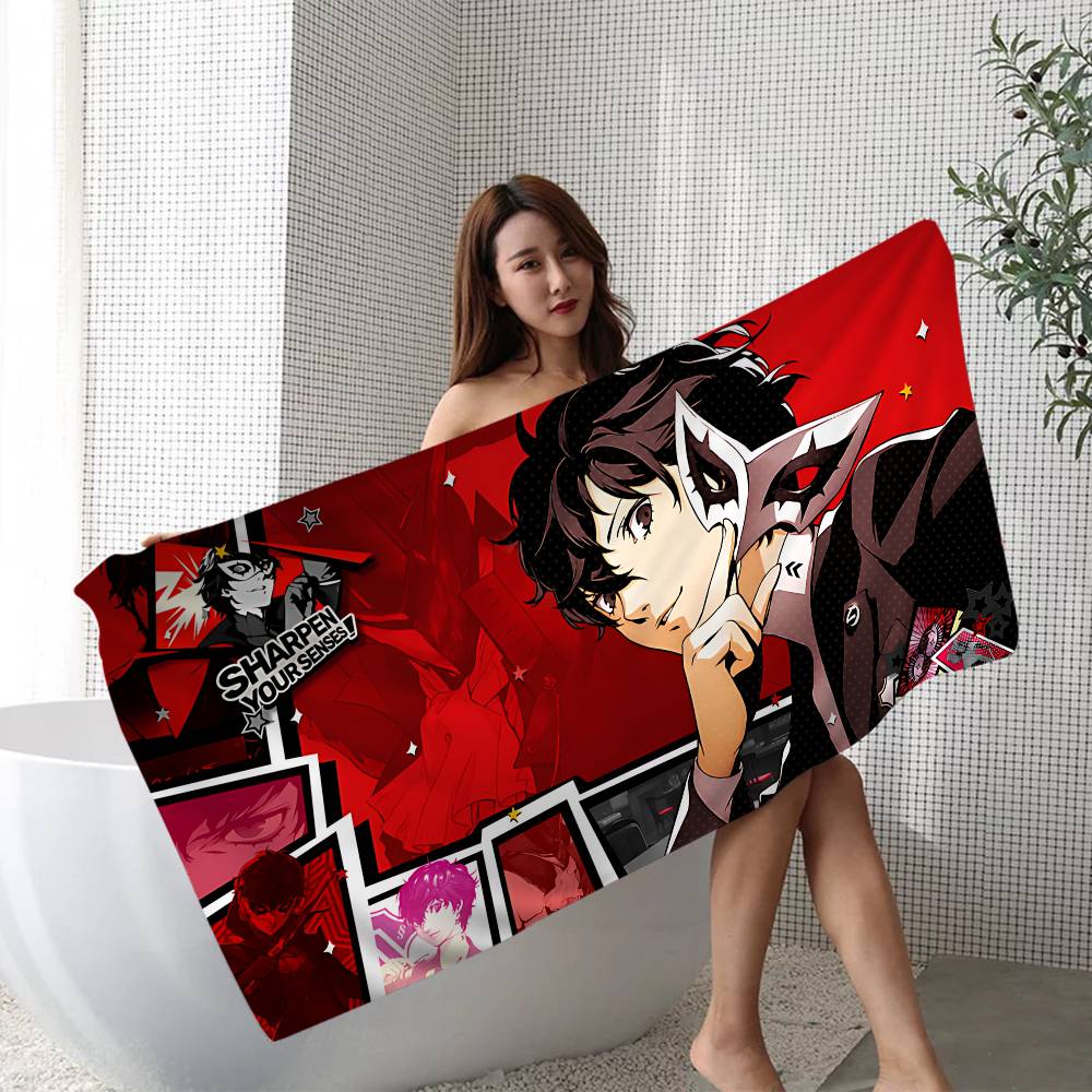 Hot Video Game P-Persona 5 Anime Beach Swimming Towel Soft Absorbent Washcloth Children's Gifts for Kids Travel Camping Gym