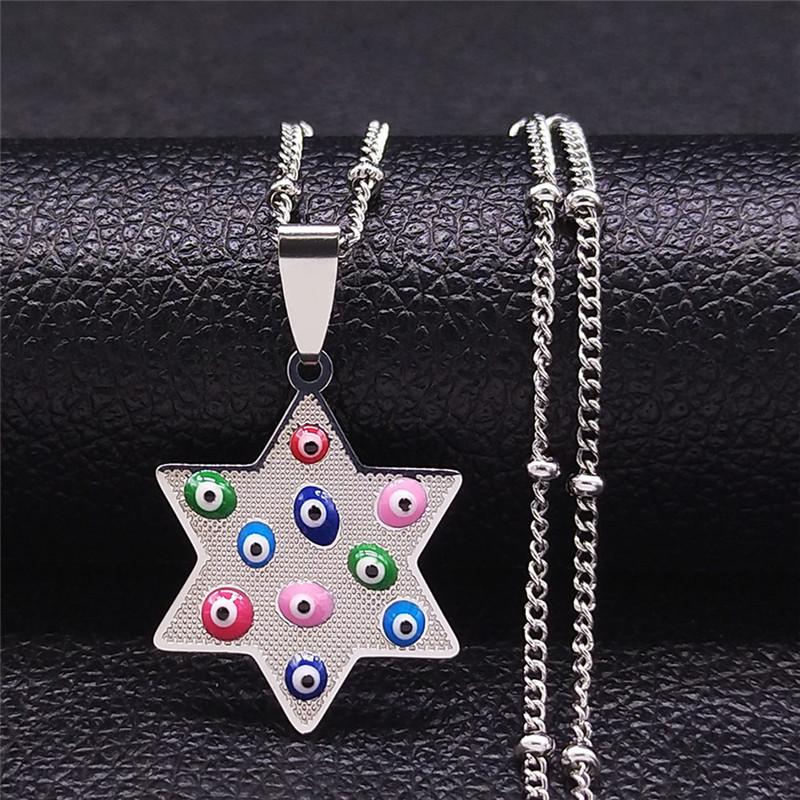 Hexagram Heart Shape Necklace for Women Men Silver Color Stainless Steel Jewish Star of David Necklace Jewelry collares N6474S02