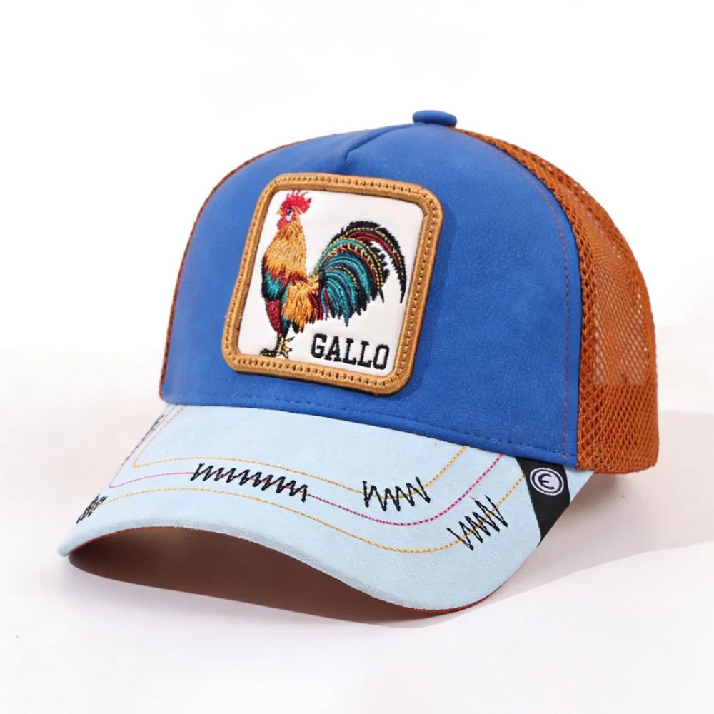 1Pc Mesh Trucker Hat, Air Permeable Ventilated, Embroidered Stitching Stitched Rooster Gallo Patch, Vintage Old School Western Streetwear
