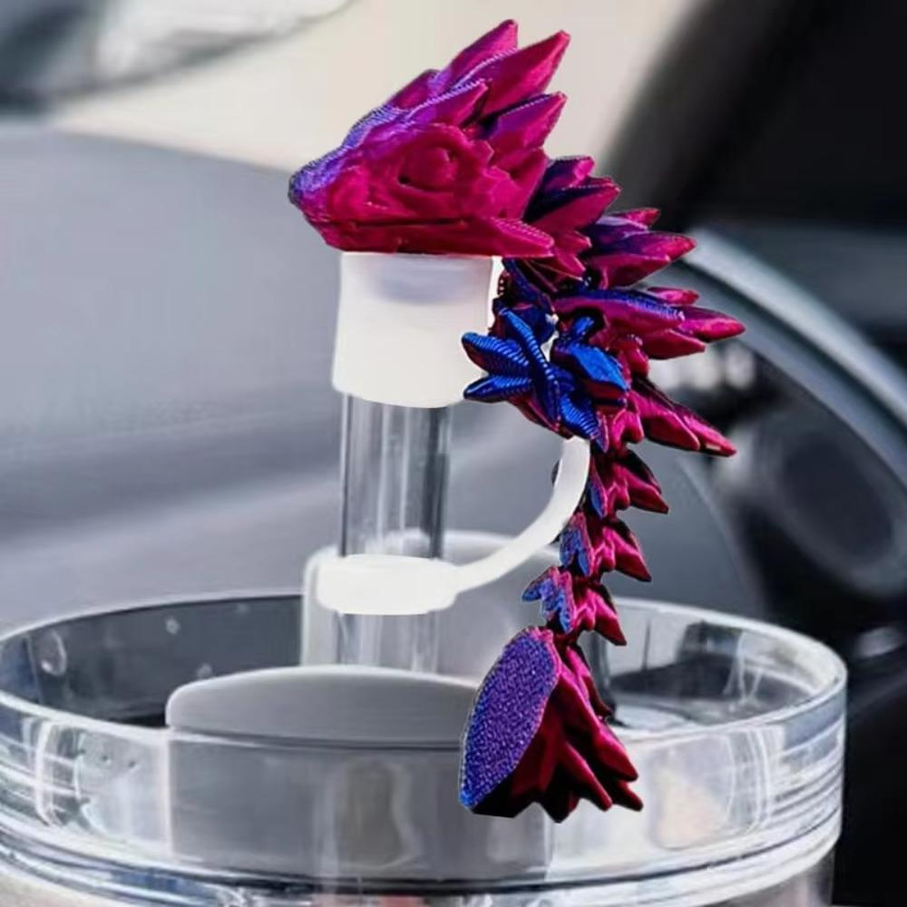 2Pcs Laser Gradient Color Dragon Straw Cover Silicone Straw Plug Straw Topper  Boys Gift