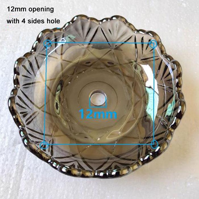 D12xH3cm Bernstein Grau Glas Tropfschalen Ersatz mit 4 Seitenlöchern,Klares Cognac Kristall Tropfschalen Schale mit 12mm 26mm 30mm Öffnung