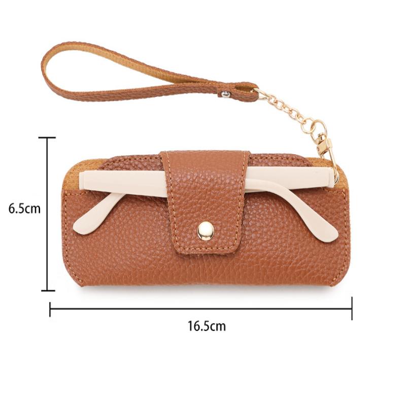 PU Leather Glasses Case Travel Sunglasses Holder With Wrist Strap Soft Pouch Unisex For Daily Use