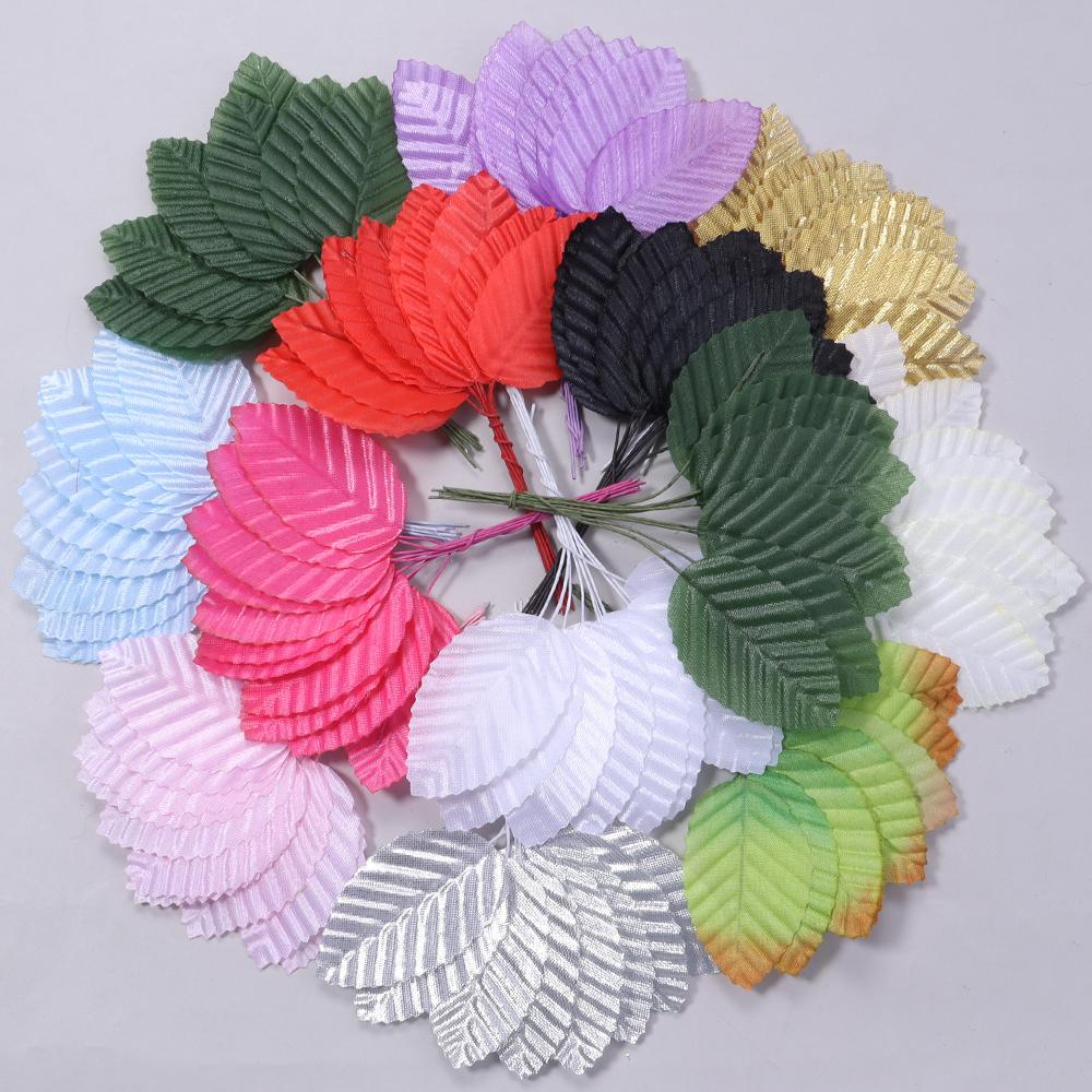 40pcs Colorful Artificial leaves Fake Silk Plant For DIY Wedding Birthday Party Home Bouquet Wreath Crafts Scrapbooking Decor