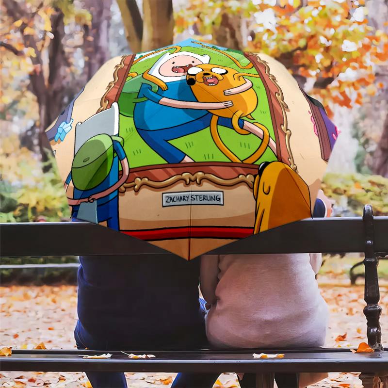 Jake and Finn Pattern, Automatic Folding Umbrella, Portable and Foldable Design, 8 Ribs, a Christmas or Birthday Gift.
