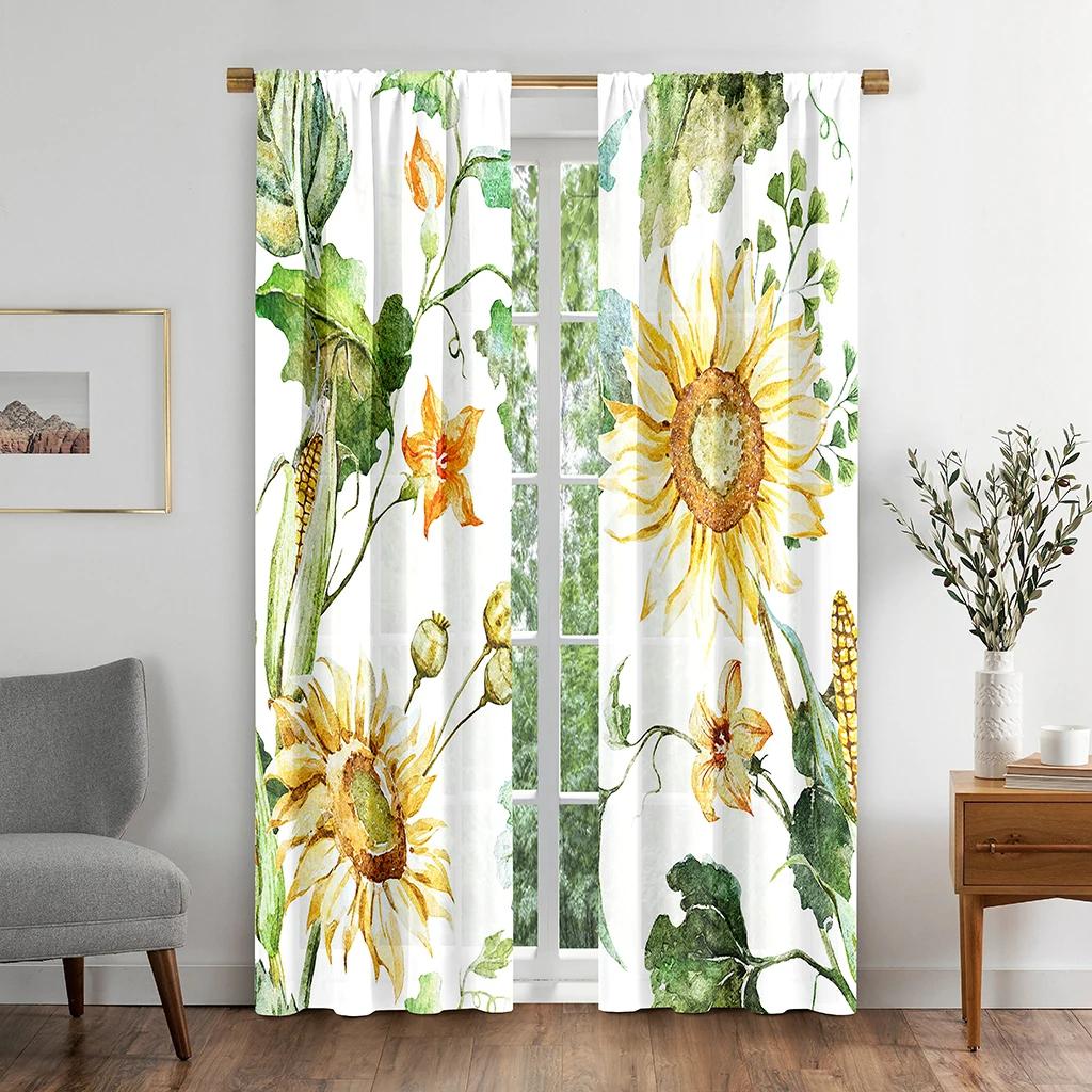 Białe Tło Żółty Wzór Słonecznika Zasłona o Wysokim Zacienieniu Sypialnia Salon Okno Dekoracja Domu 2 Sztuki Zacienienie Gorąca Sprzedaż