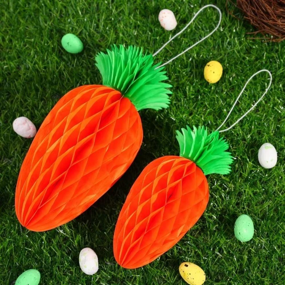 5pcs Vivid Paper Honeycomb Hanging Lantern Handmade Carrot Honeycomb Ornament  Holiday