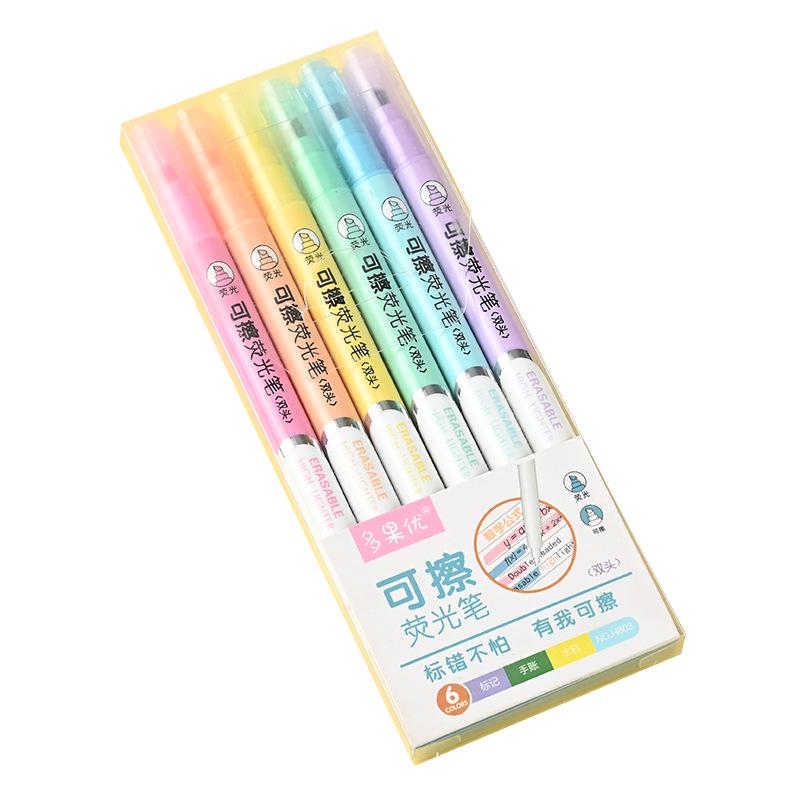 Erasable Double-Ended Fluorescent Highlighter with Oblique Tip for Journaling