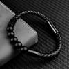 Titanium Steel Man Chakra Jewelry Wholesale Stainless Steel Men's Black Leather Volcanic Beaded Braclets Stone Leather Bracelets