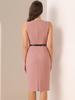Allegra K Sheath Dress, Round Neck, Sleeveless, Solid Color, with Belt, for Office/Commuting, Women's, Pink, Size S