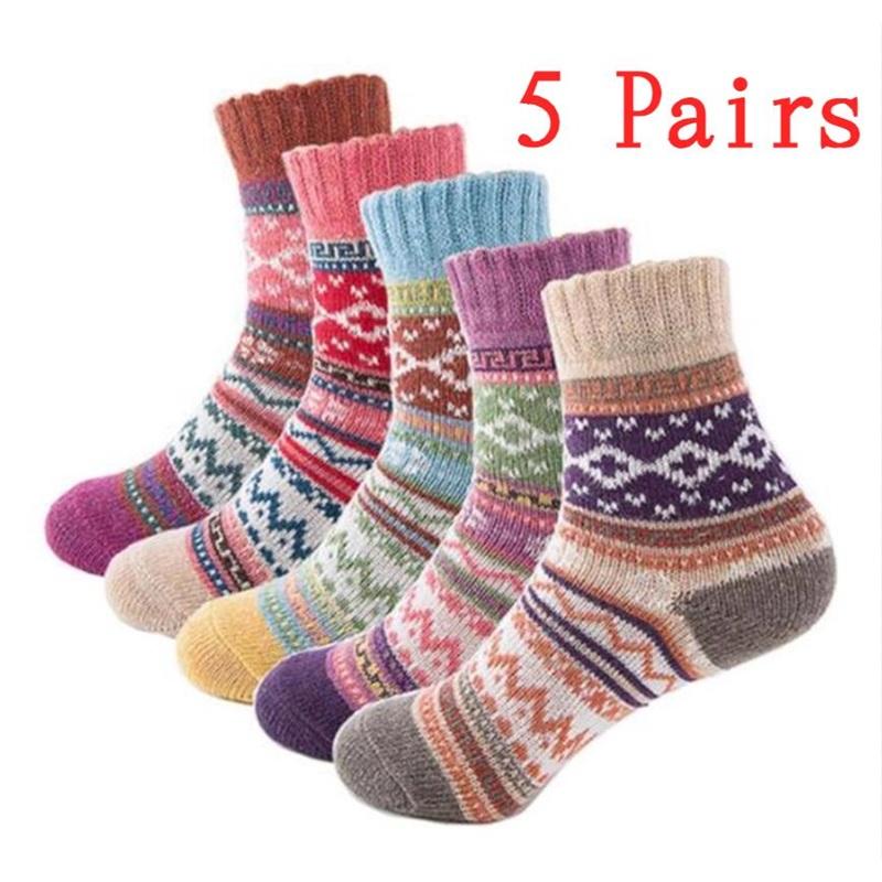 5 Pairs Winter Thermal Cashmere Socks Women Warm Rabbit Wool Socks Thicken Soft Socks