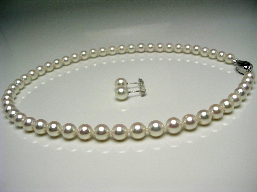 Isowa Pearl Shima Pearl Specialty Store Isowa Akoya Pearl Necklace Earrings Set White Pink Silver Clasp 60070 (Ise Pearl) 7-7.5mm