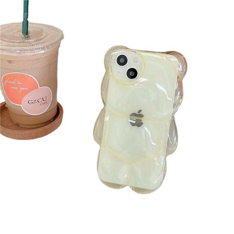 3D Cartoon Little Bear Transparent Anti-Fall Phone Case for iPhone 11/12/13/14/15/16 PROMAX