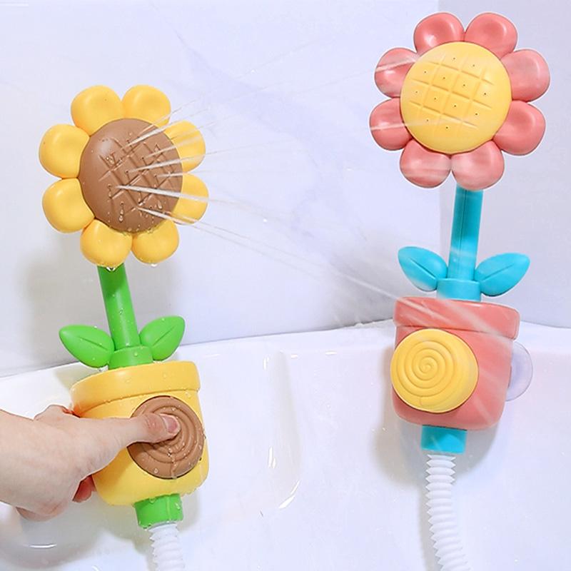 Baby Sunflower Shower Bath Toy Sprinkler Head Spray Water Shower Swim Pool Bathing Bath Ball With Manual Device For Kids Gift