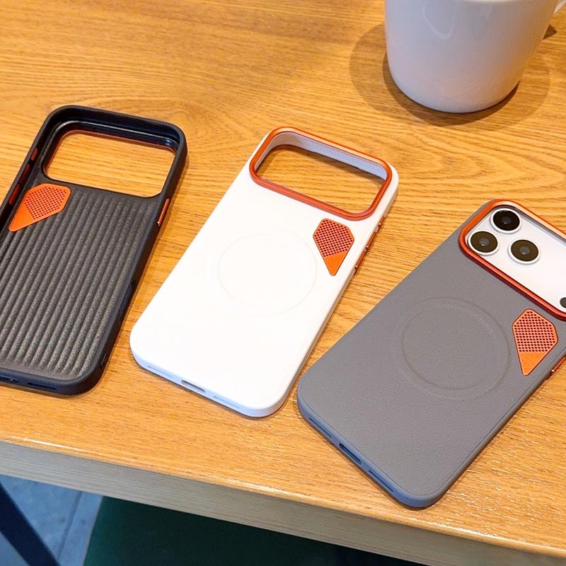 Heat Dissipation Designed Vegan Leather Magnetic Case For iPhone 17 Pro Max Air 16 16e 15 Plus With Metal Buttons Camera Frame