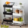 3-Tier Kitchen Trolley Storage Organizer Rack 50KG Organizer Serving Trolley Kitchen Bathroom Rolling Trolley Cart Basket Stand