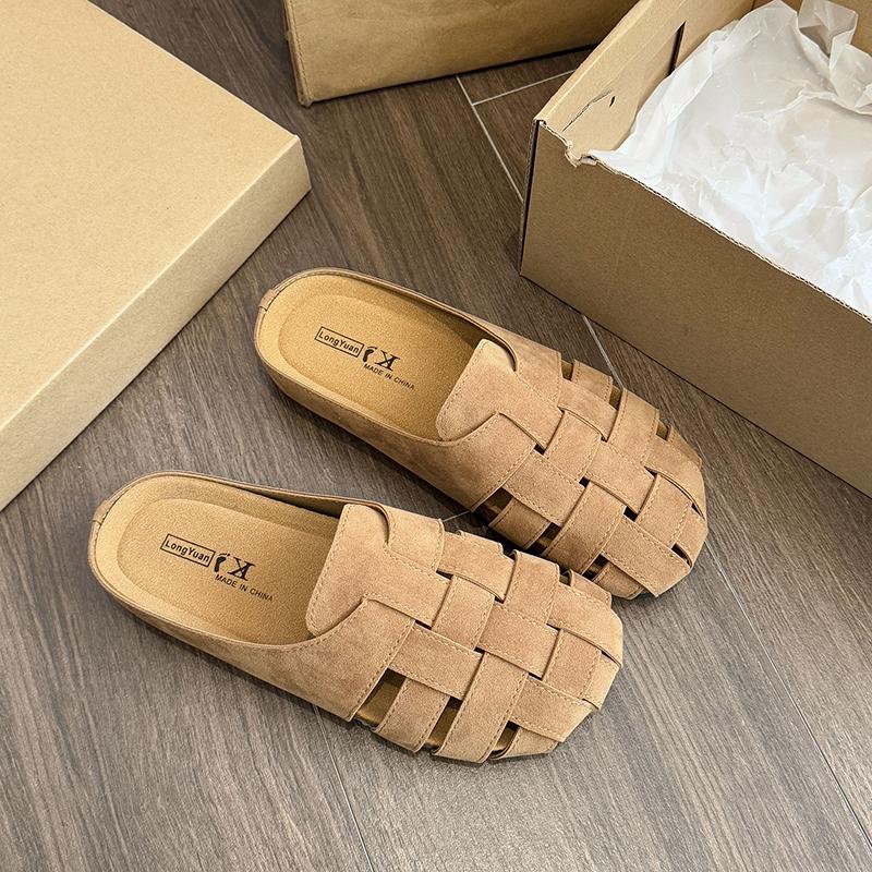 CRLAYDK Retro Women's Slip On Mules Closed Toe Slippers Ladies Backless Suede Leather Slides Walking Dressy Loafers Casual Shoes